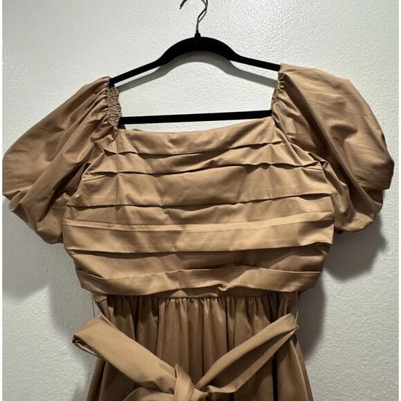 Elie Tahari Dress Women’s Size 2 Topaz Midi Off The Shoulder Belted Rattan - Picture 2 of 12